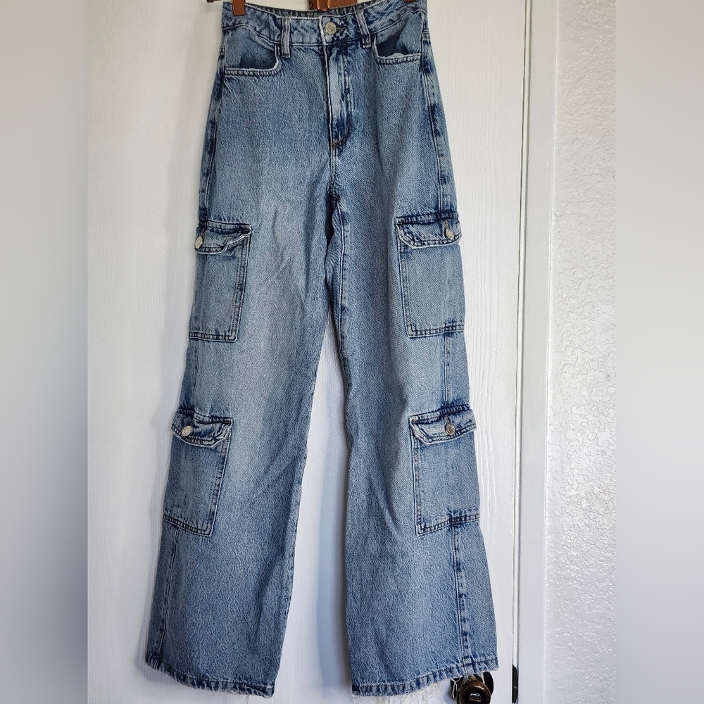Garage Denim Size 0 24 Large Wide Leg Cargo Jeans